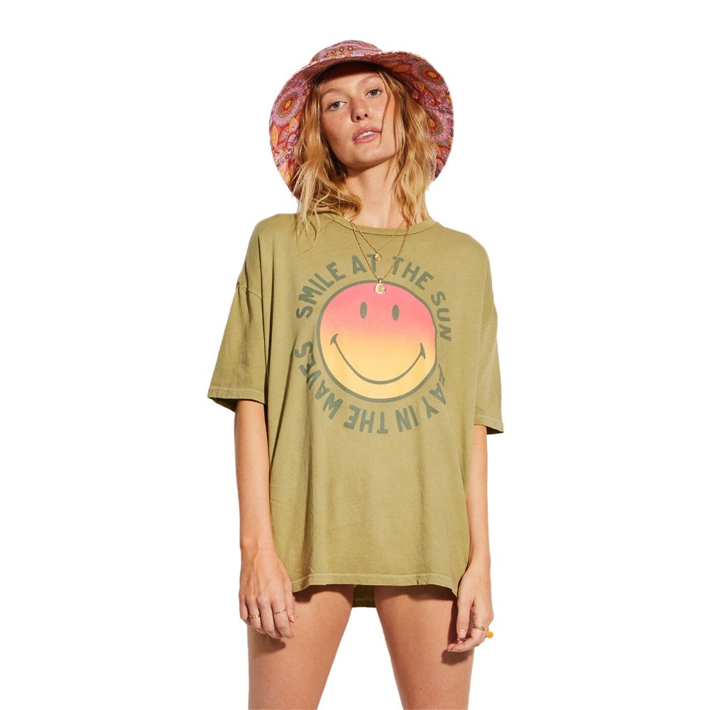 Womens X Smiley True Oversized T-Shirt In Split Pea