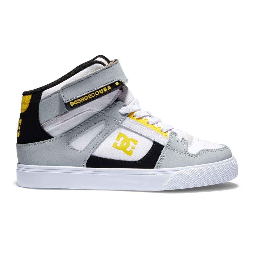 Boys Pure High-Top Ev High Top Leather Shoes In White/Grey/Yellow
