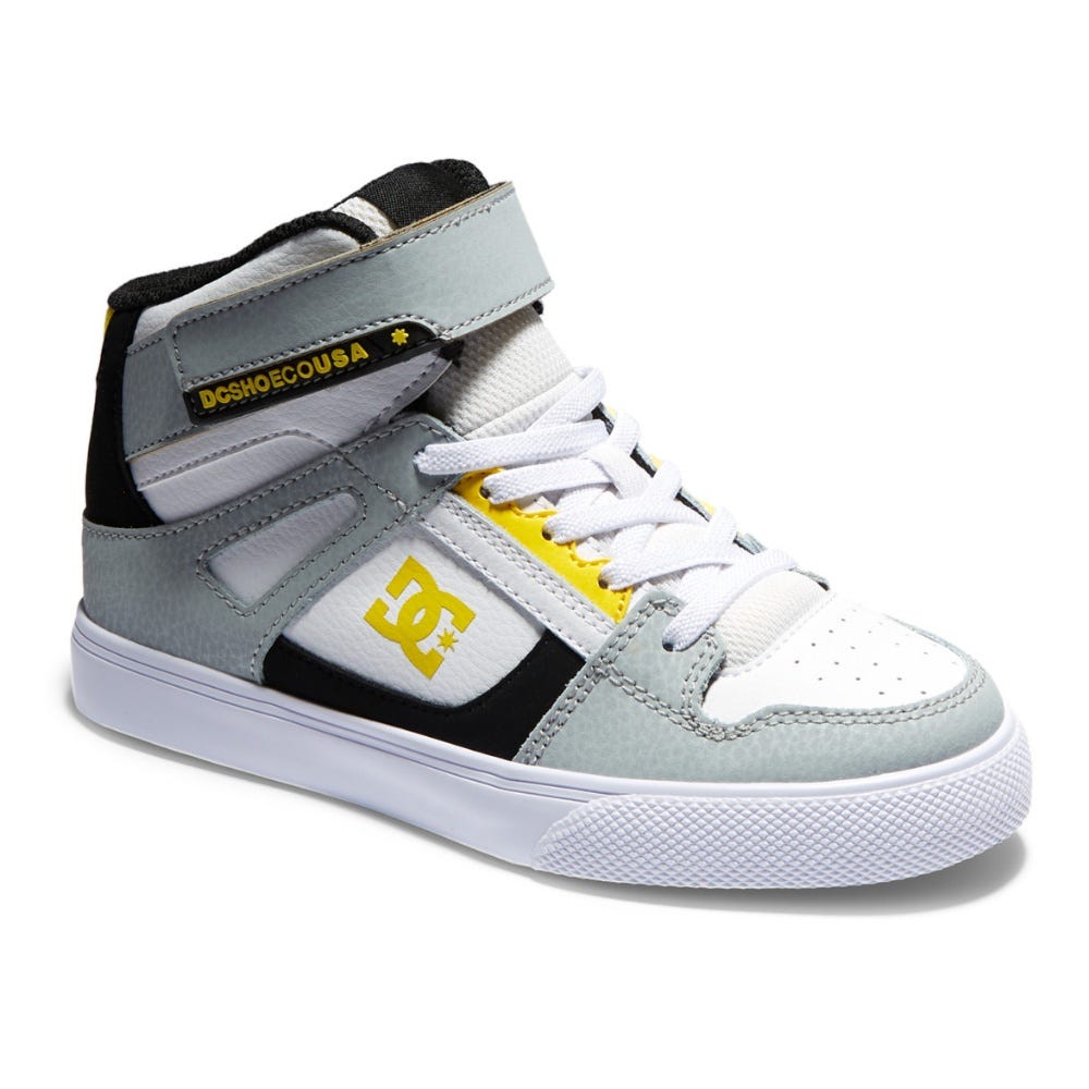 Boys Pure High-Top Ev High Top Leather Shoes In White/Grey/Yellow
