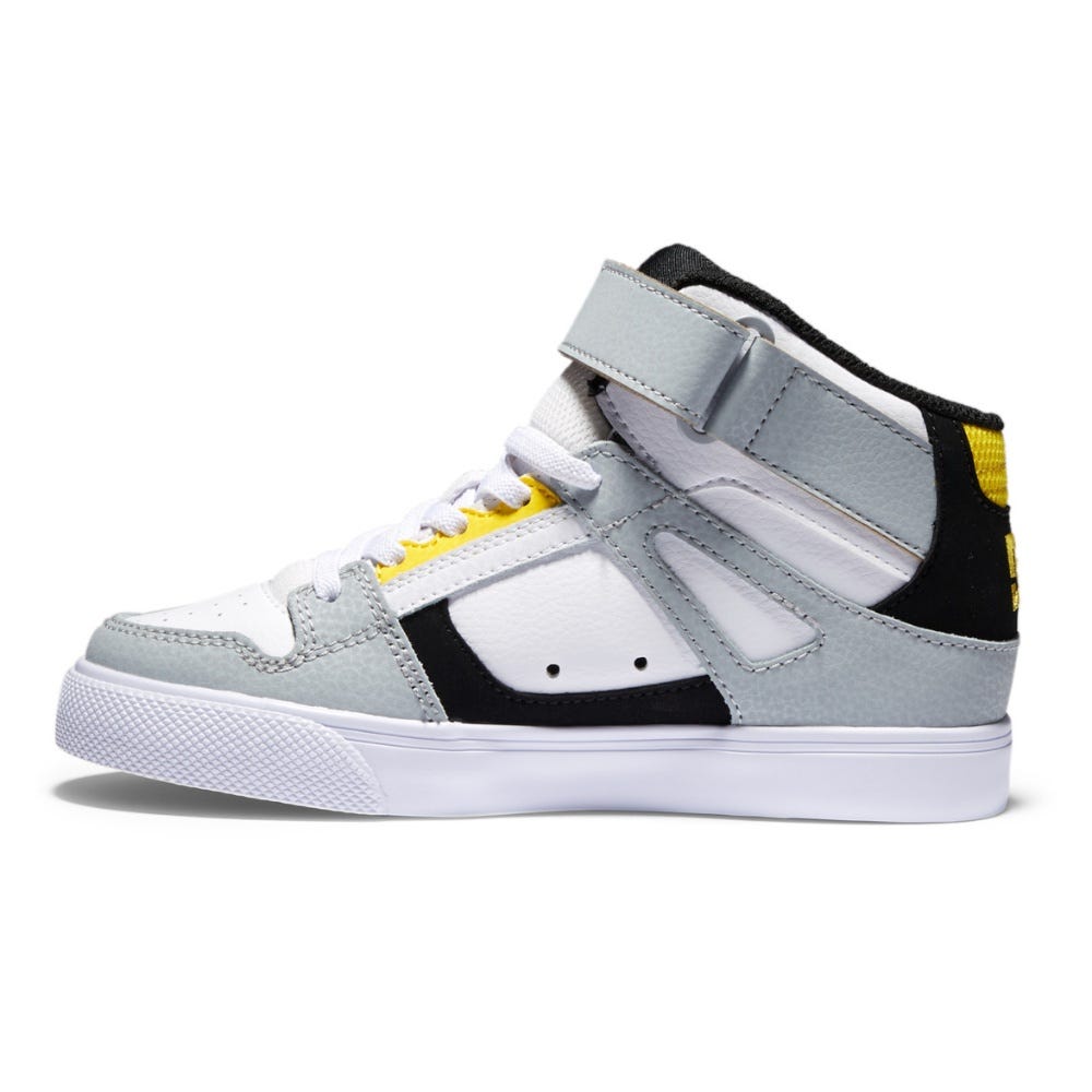 Boys Pure High-Top Ev High Top Leather Shoes In White/Grey/Yellow