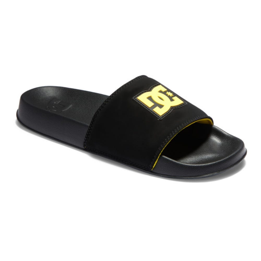 Mens Slide - Slider Sandals In Black/Black/Yellow