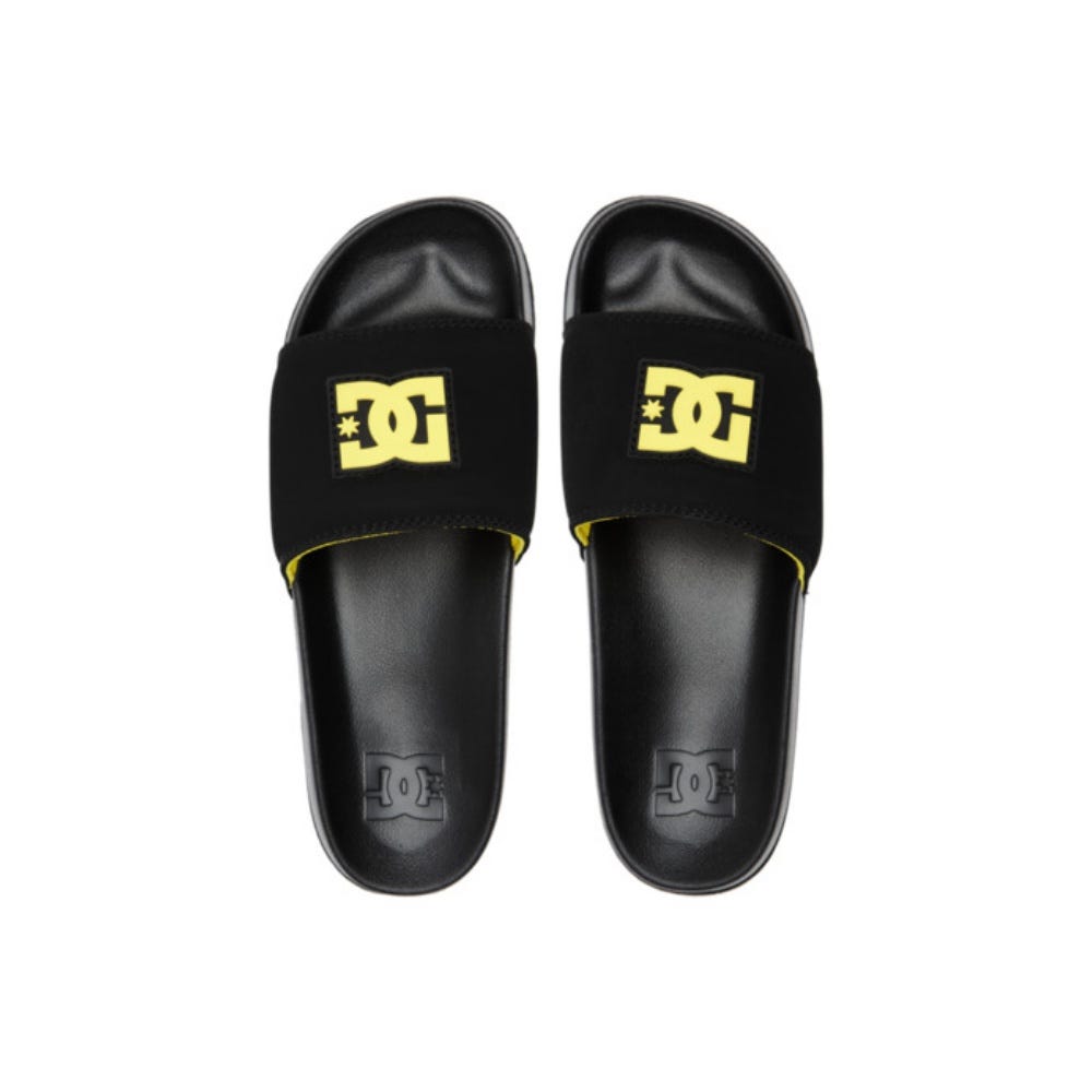 Mens Slide - Slider Sandals In Black/Black/Yellow
