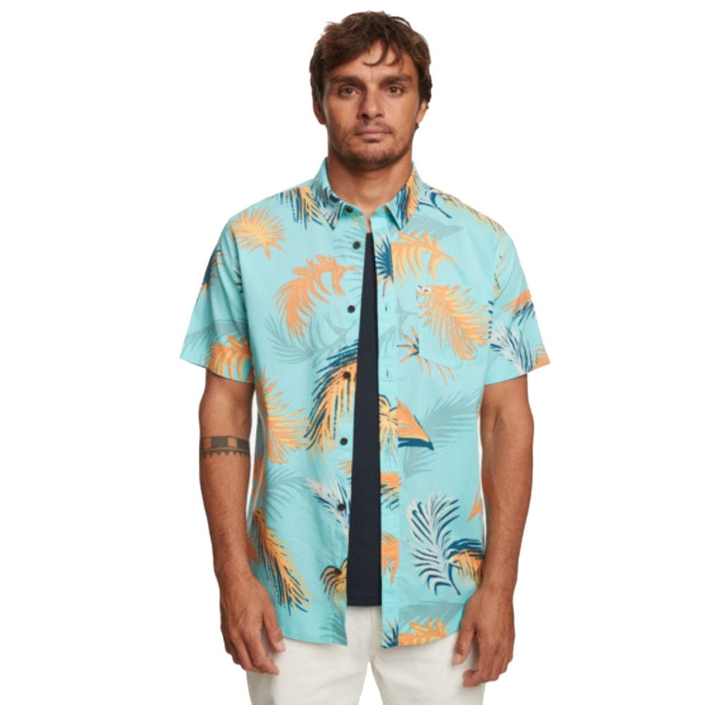 Mens Tropical Glitch Short Sleeve Shirt In Angel Blue Tropical Glitch