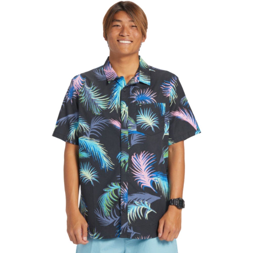 Mens Tropical Glitch Short Sleeve Shirt In Black Tropical Glitch