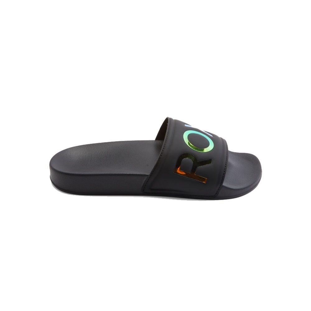 Womens Slippy Slider Sandals In Black/Fluorescent