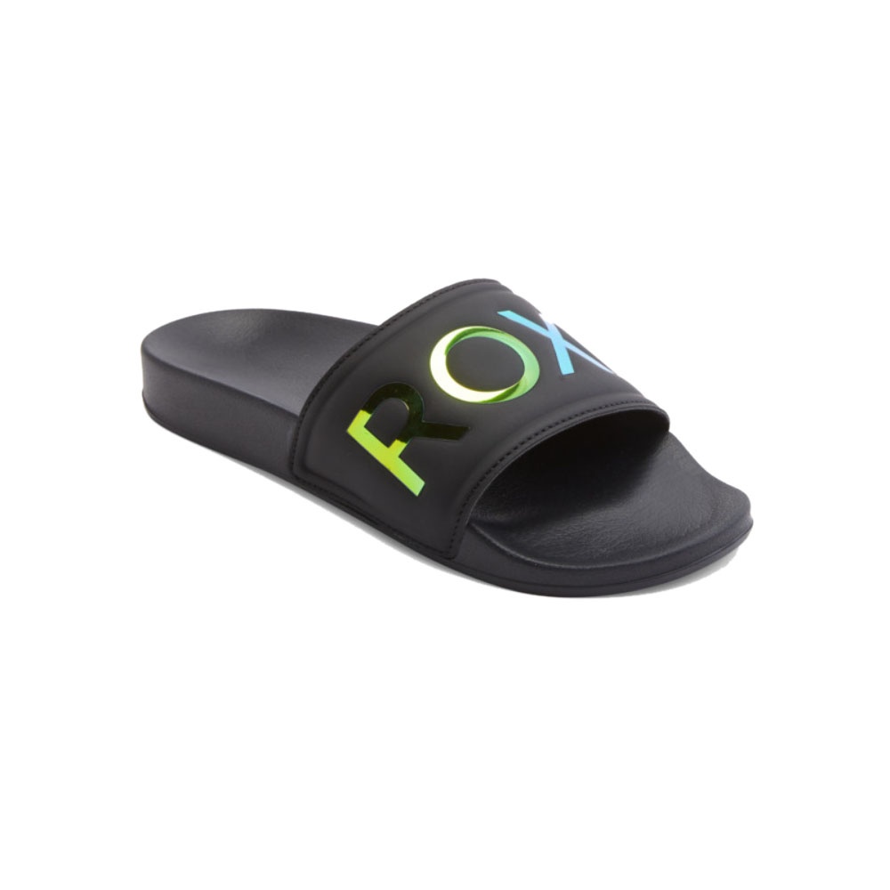Womens Slippy Slider Sandals In Black/Fluorescent