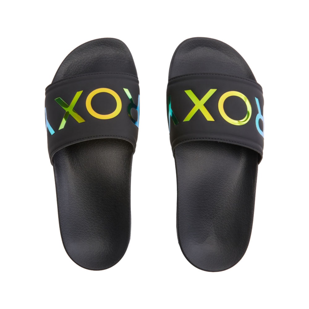 Womens Slippy Slider Sandals In Black/Fluorescent