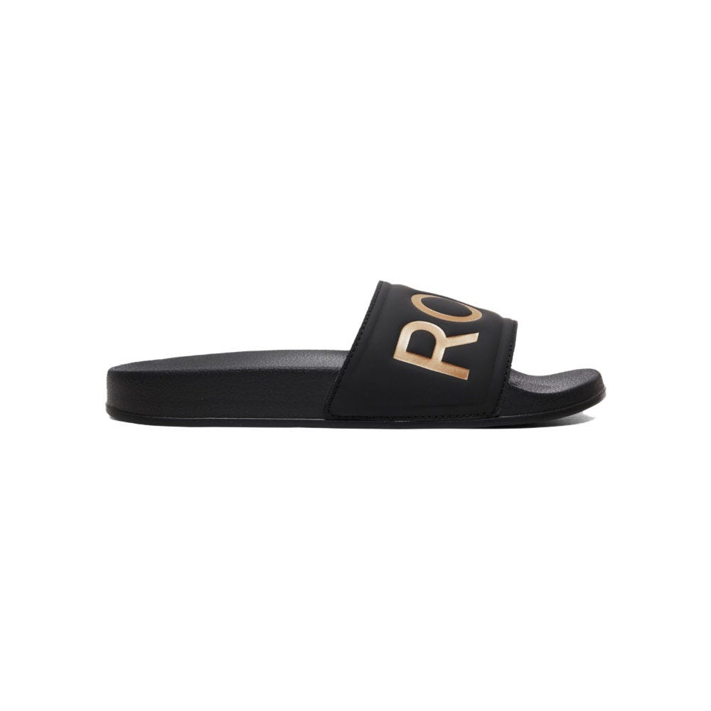 Womens Slippy Slider Sandals In Black/M Gold