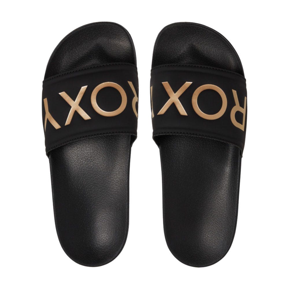 Womens Slippy Slider Sandals In Black/M Gold