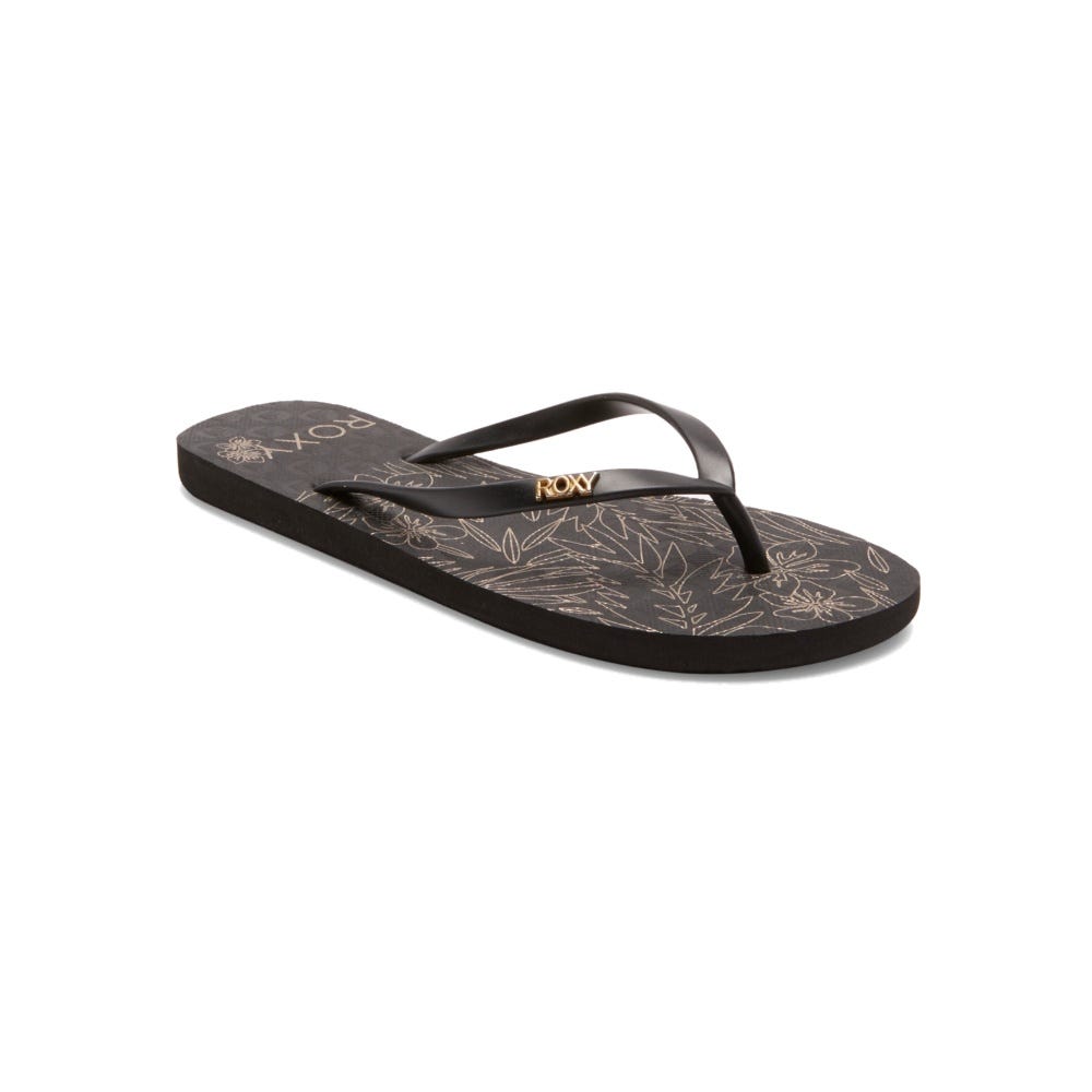 Womens Viva Stamp Flip-Flops In Metallic Gold/Black