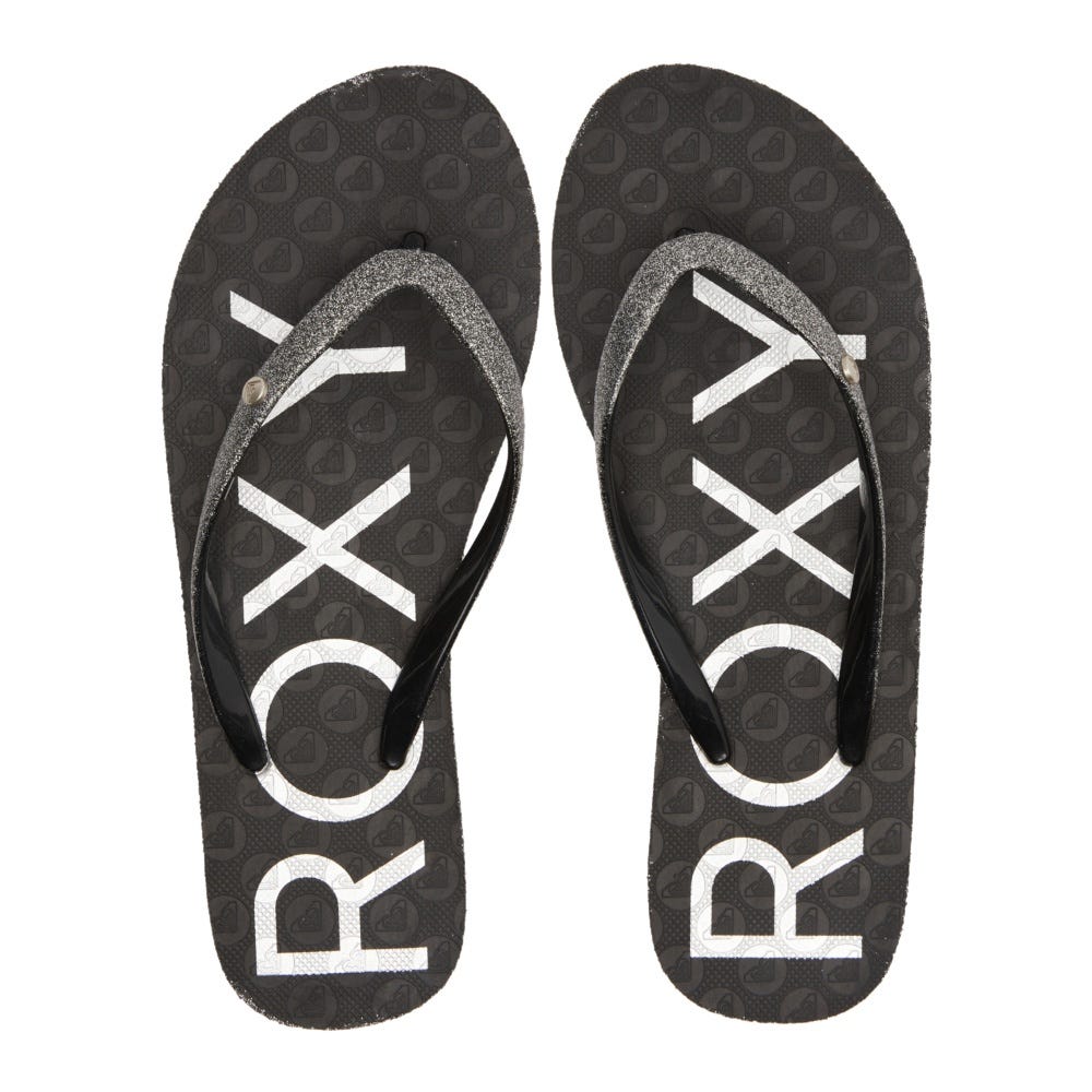 Womens Viva Glitter Flip Flops In Black