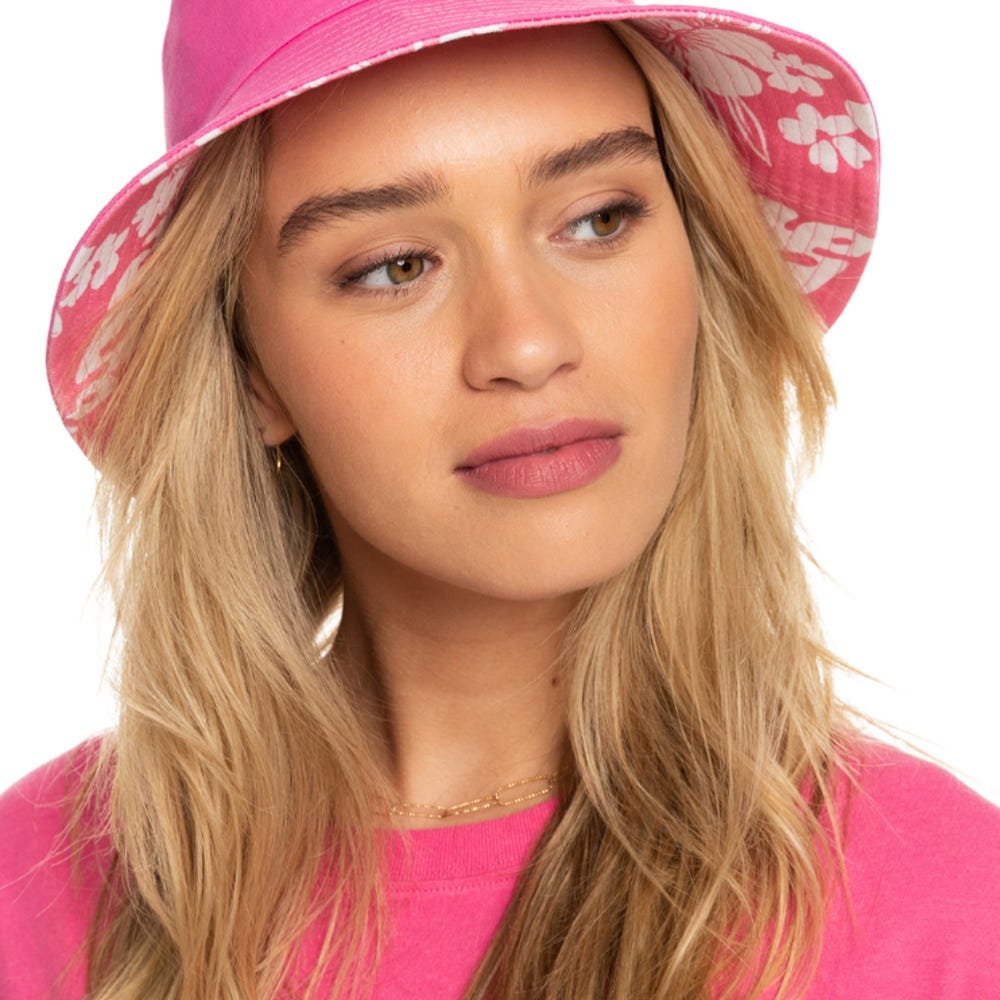 Womens Jasmine Paradise Reversible Bucket Hat in Shocking Pink Hello Aloha