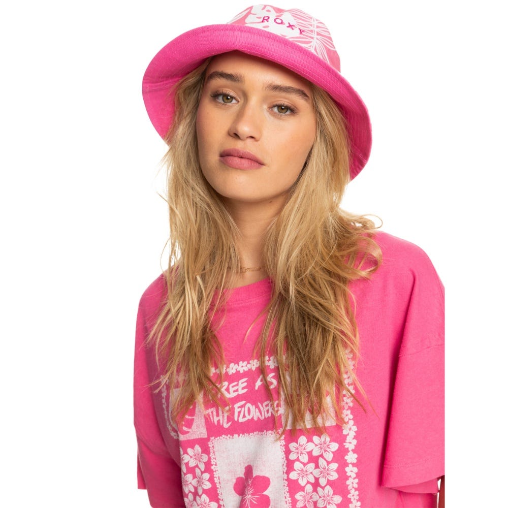 Womens Jasmine Paradise Reversible Bucket Hat in Shocking Pink Hello Aloha