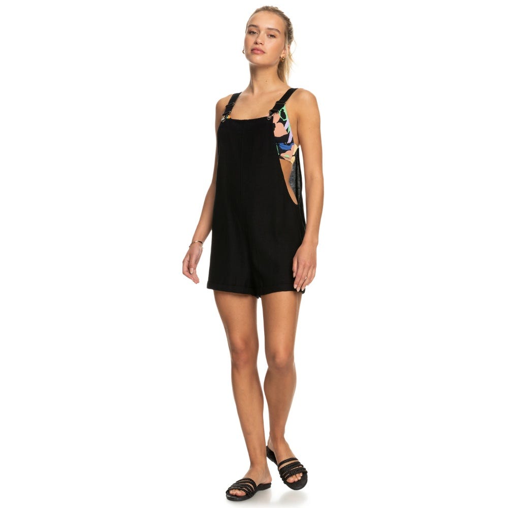 Womens Silver Sky Again Dungaree Shorts in Black
