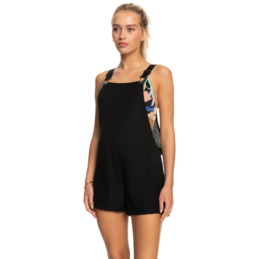 Womens Silver Sky Again Dungaree Shorts in Black