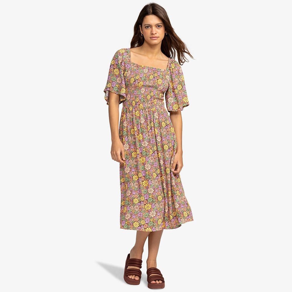 Tropical Sunshine Smock Breezy Midi Dress - Women