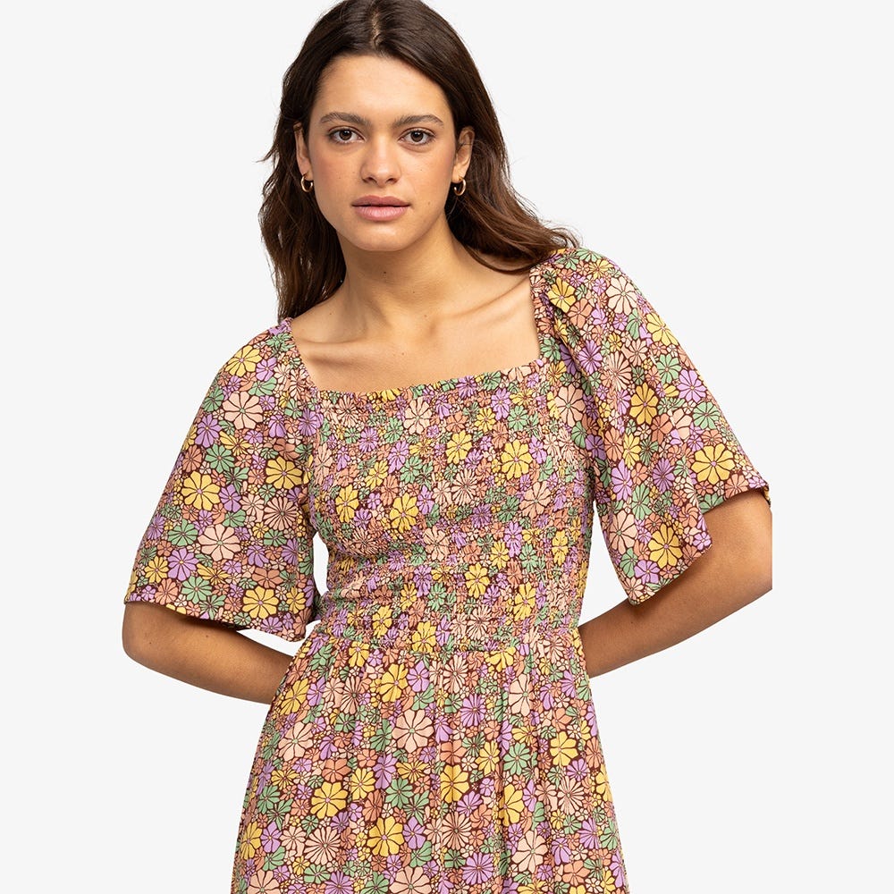 Tropical Sunshine Smock Breezy Midi Dress - Women