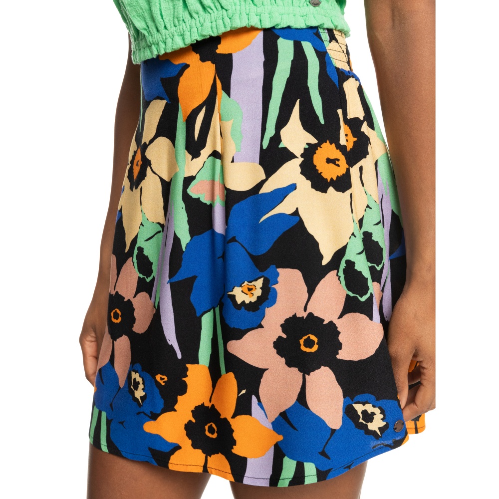 Womens Golden Poppy Mini Flowy Skirt in Multi