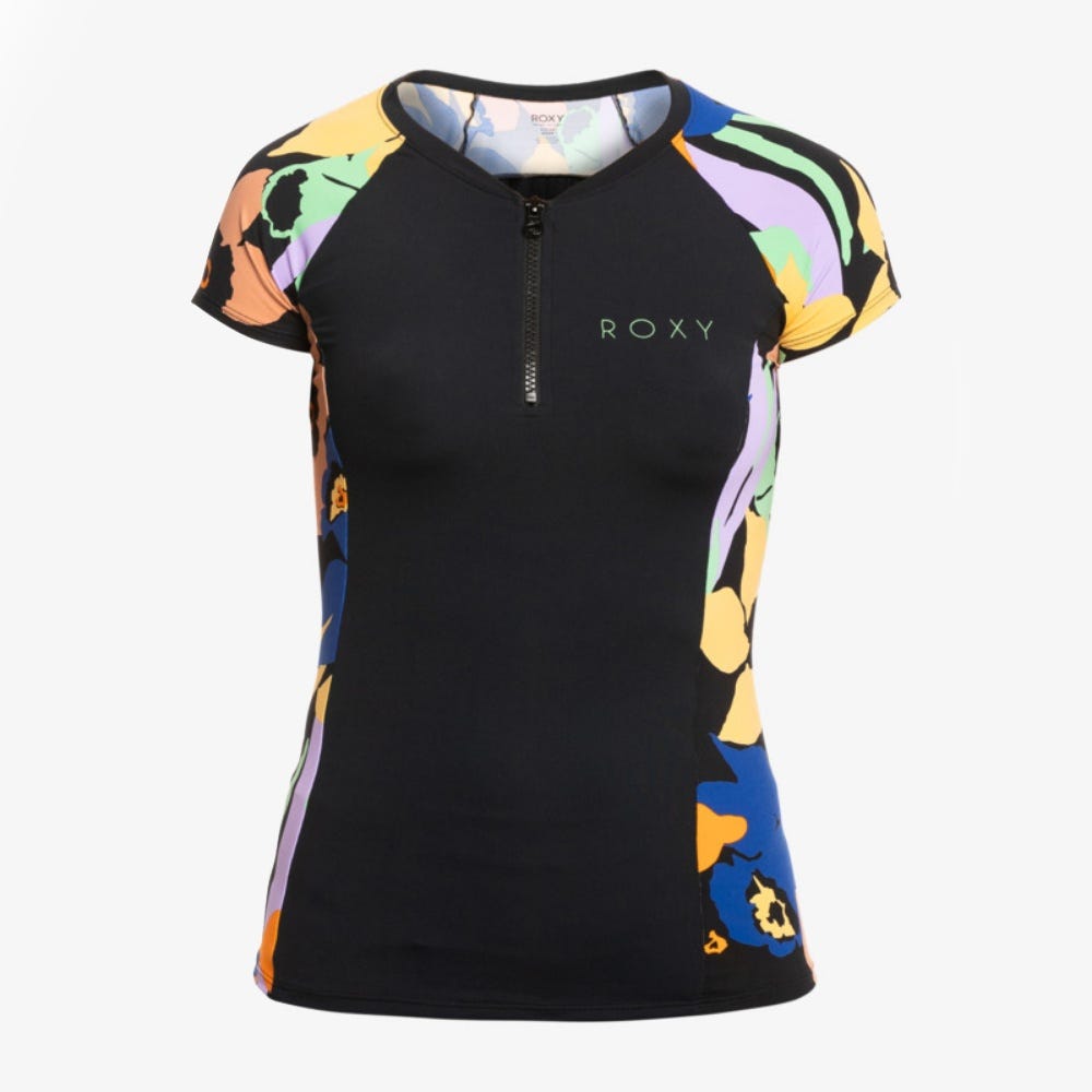 Womens Caps Sleeve Short Sleeve Zip-Up Rash Vest