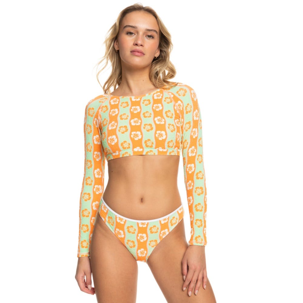 Womens Wavy Babe Cropped Long Sleeve Rashguard In Ambroisia Wave Babe Small