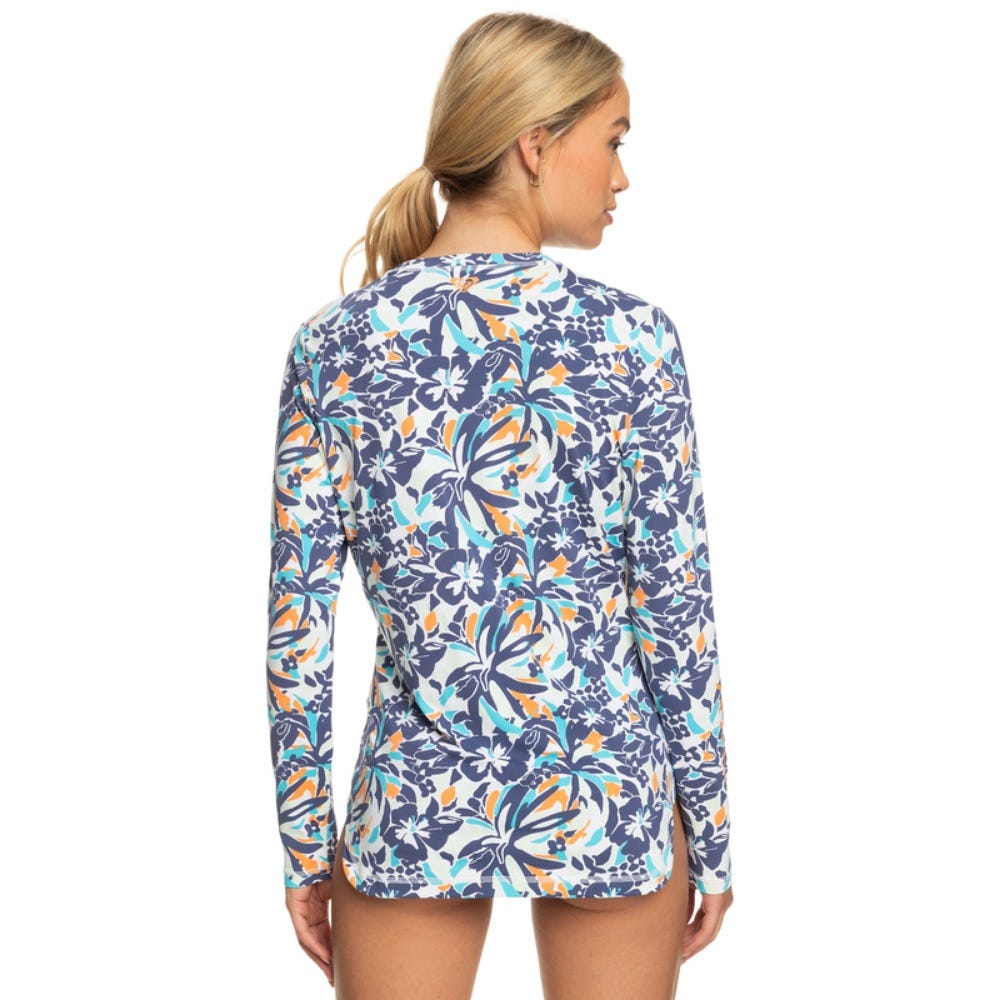 Womens Sea Skippin Long Sleeve Upf 50 Rashguard In Bijou Blue Tropical Daze