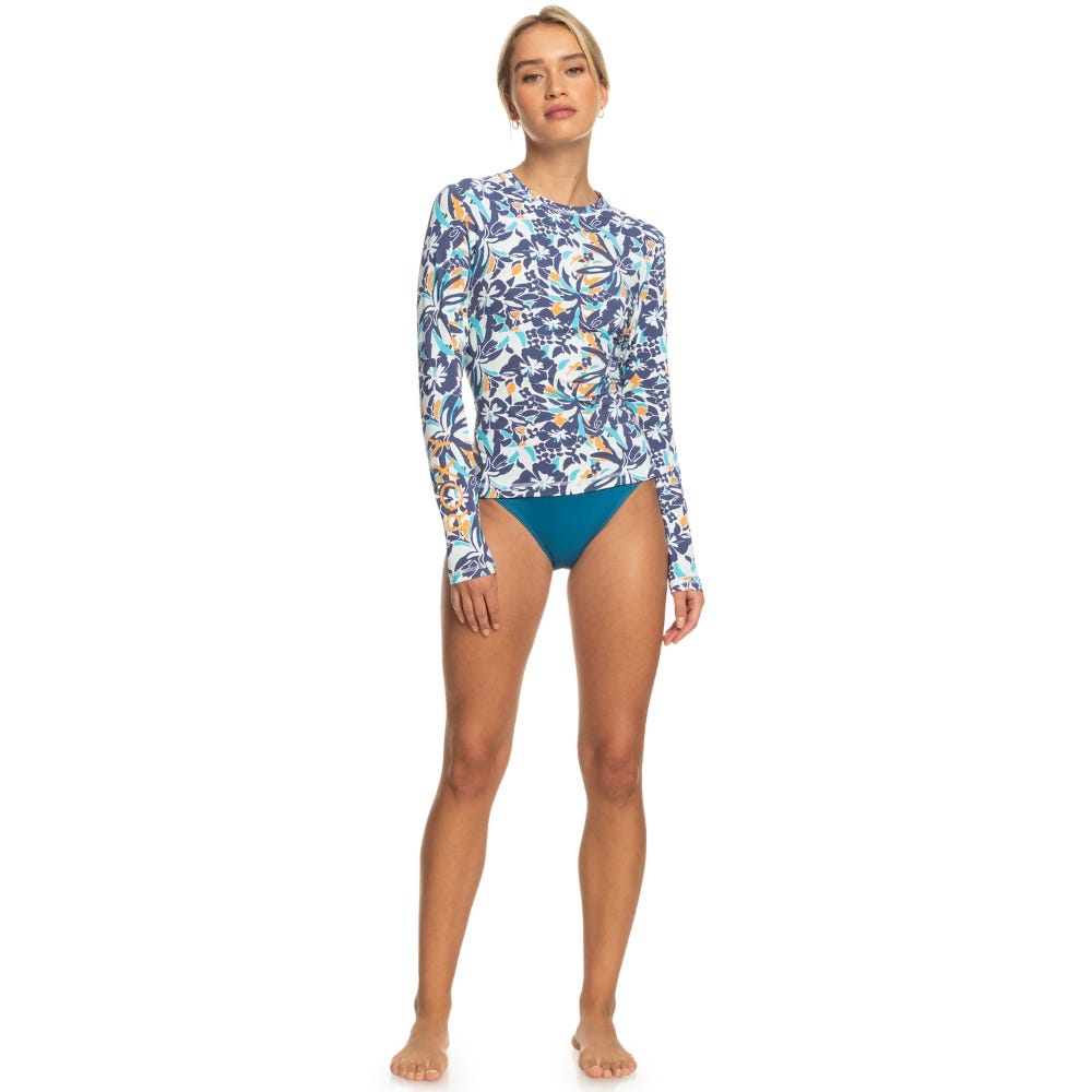 Womens Sea Skippin Long Sleeve Upf 50 Rashguard In Bijou Blue Tropical Daze