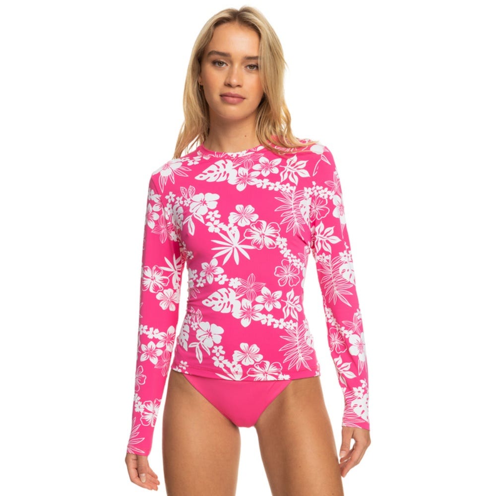 Womens Sea Skippin Long Sleeve Upf 50 Rashguard In Shocking Pink Hello Aloha