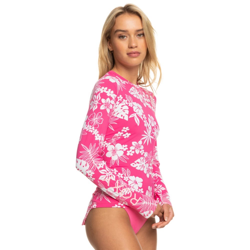 Womens Sea Skippin Long Sleeve Upf 50 Rashguard In Shocking Pink Hello Aloha
