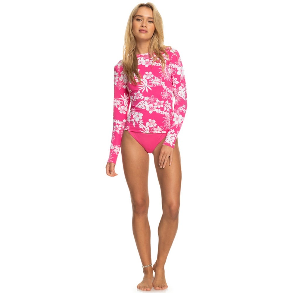 Womens Sea Skippin Long Sleeve Upf 50 Rashguard In Shocking Pink Hello Aloha