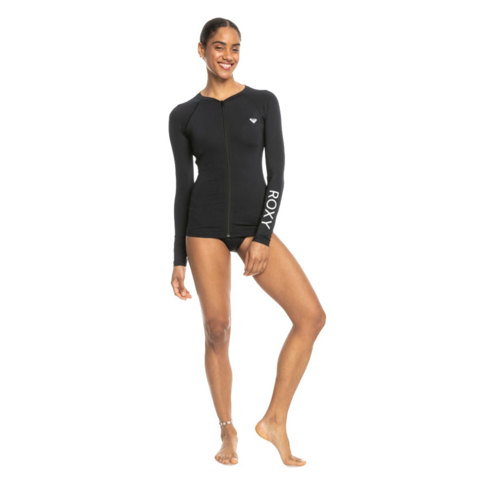 Womens New Essentials Long Sleeve Zip-Up Rash Vest In Anthracite