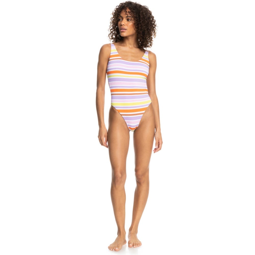 Womens Surf Kind Kate Reversible One-Piece Swimsuit In Bright White Aloha Stripe Hori