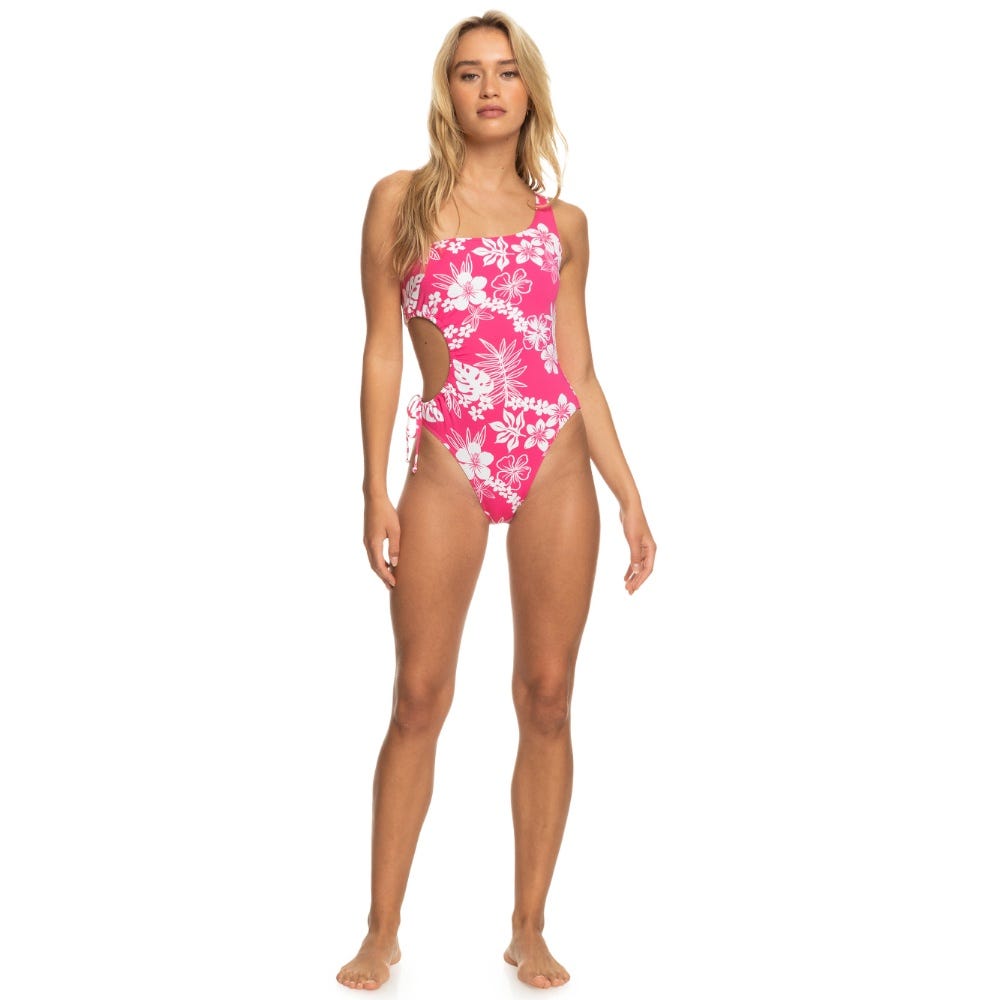 Womens Printed Beach Classics One-Piece Swimsuit in Shocking Pink Hello Aloha
