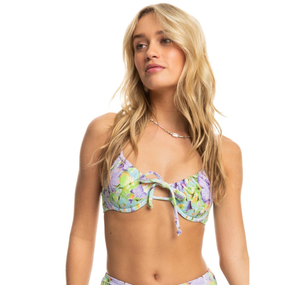 Womens Blumen Bralette Bikini Top In Purple Rose Blumen