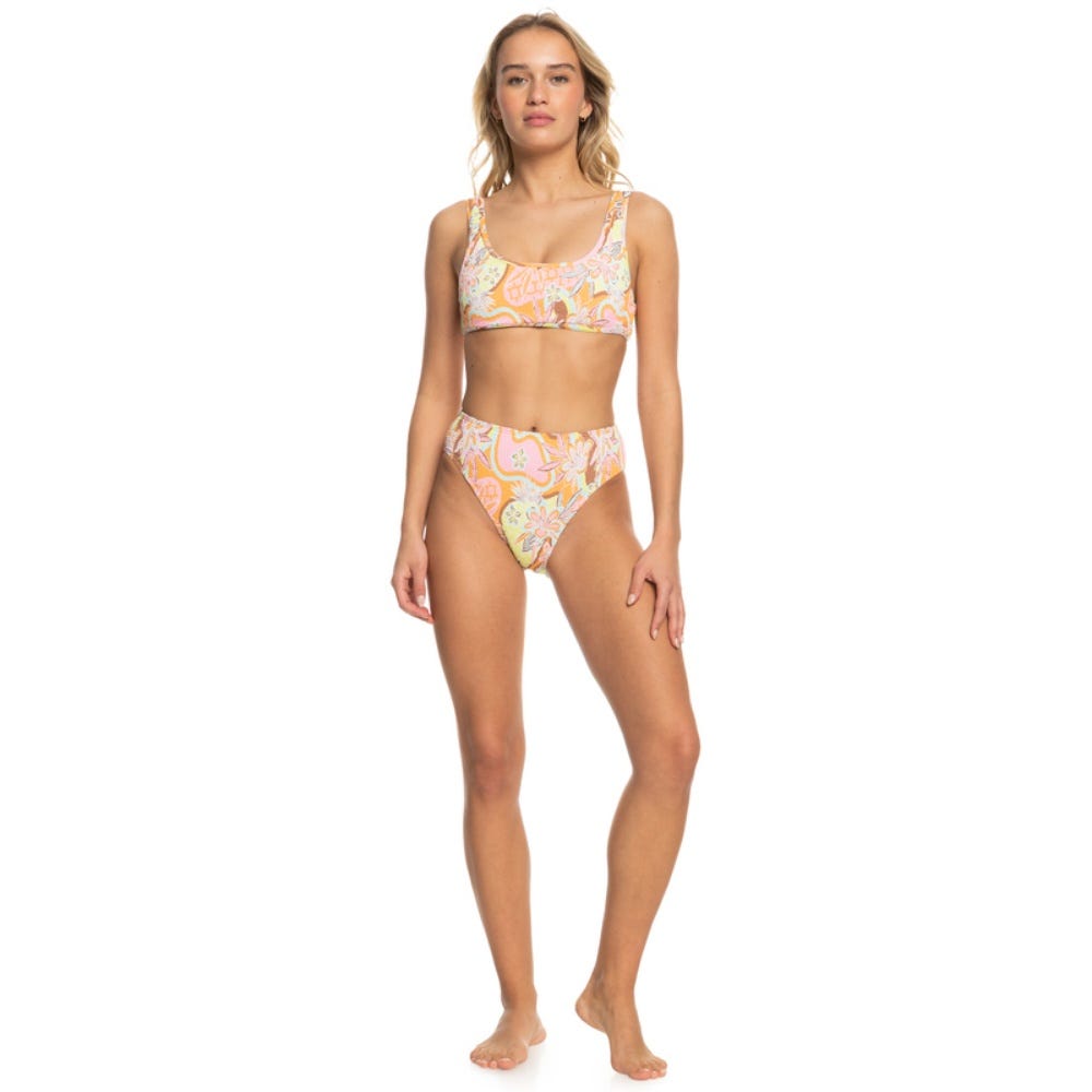 Womens Floraldelic High Leg Bikini Bottoms In Mock Orange Delic