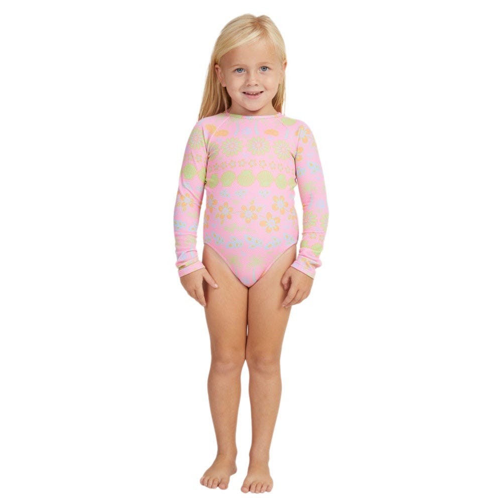 Girls Beach Day Together Long Sleeve One-Piece Swimsuit In Sachet Pink Beachy Bebe