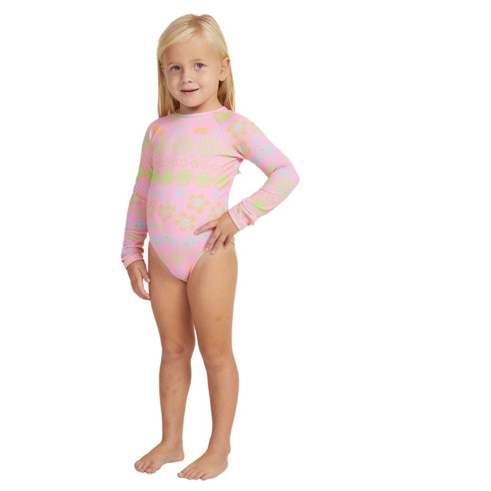 Girls Beach Day Together Long Sleeve One-Piece Swimsuit In Sachet Pink Beachy Bebe