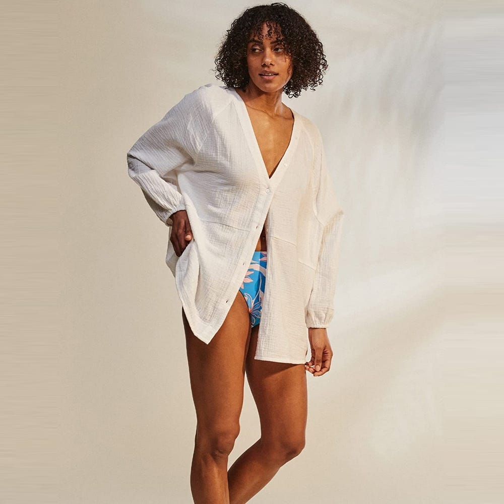 Womens White Tidelines Shirt Swim Cover Up in White